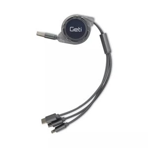 Geti Kabel Geti GCU 04 USB 3v1 stříbrný samonavíjecí